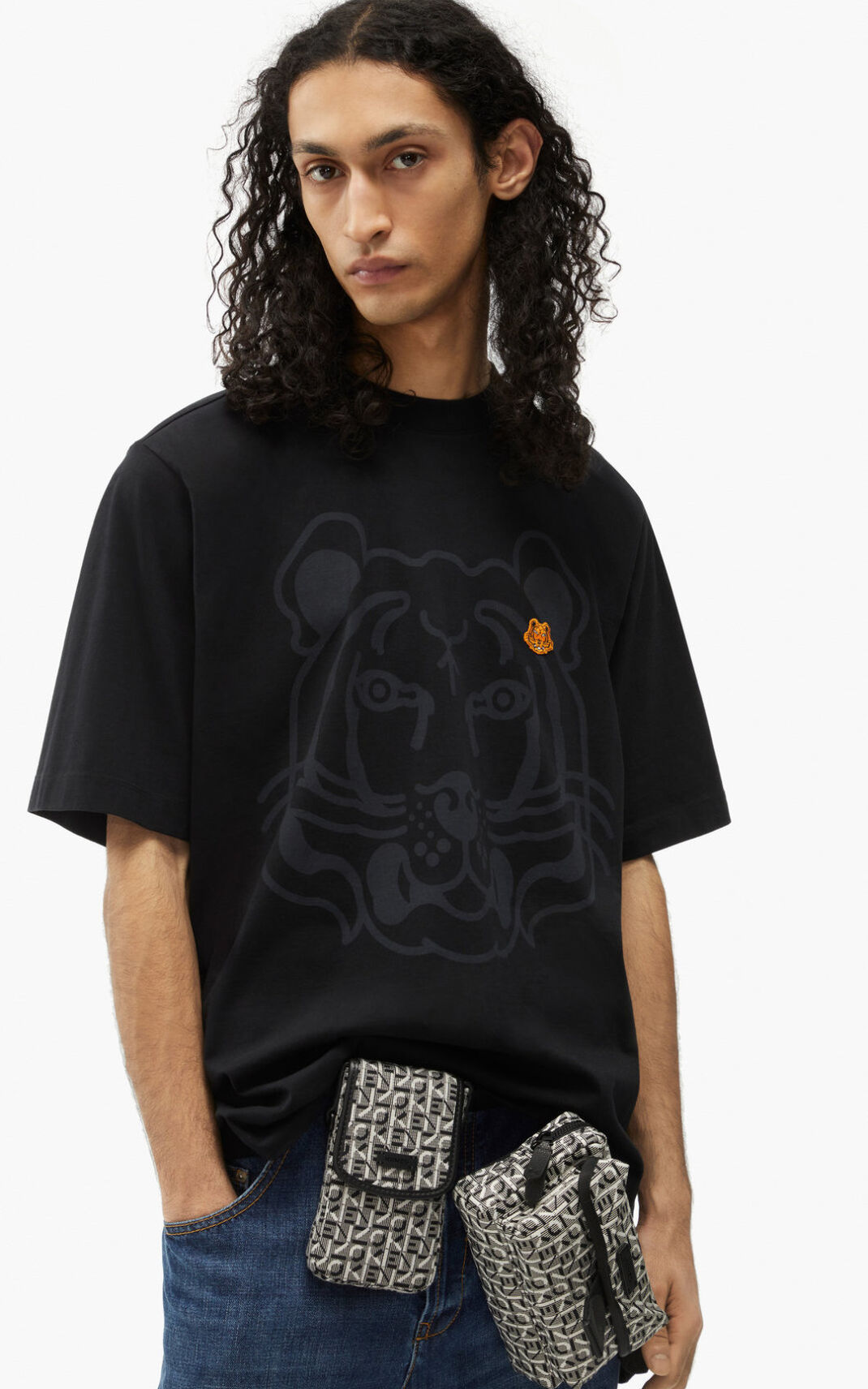 Kenzo K Tiger oversized Camisetas Hombre Negras | 2395486-QG